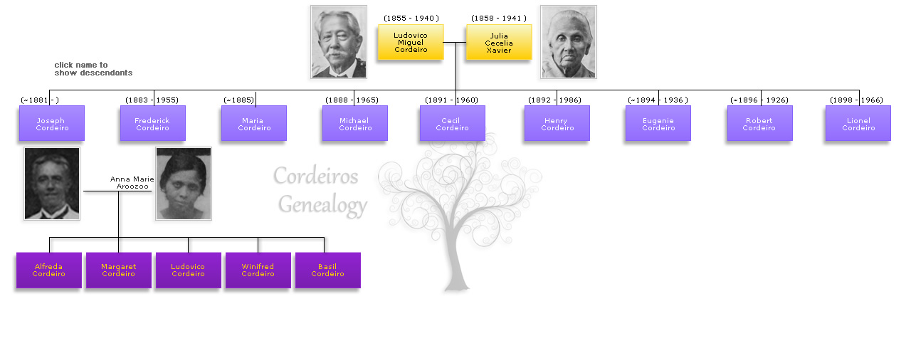 Descendants of Ludovico Miguel Cordeiro